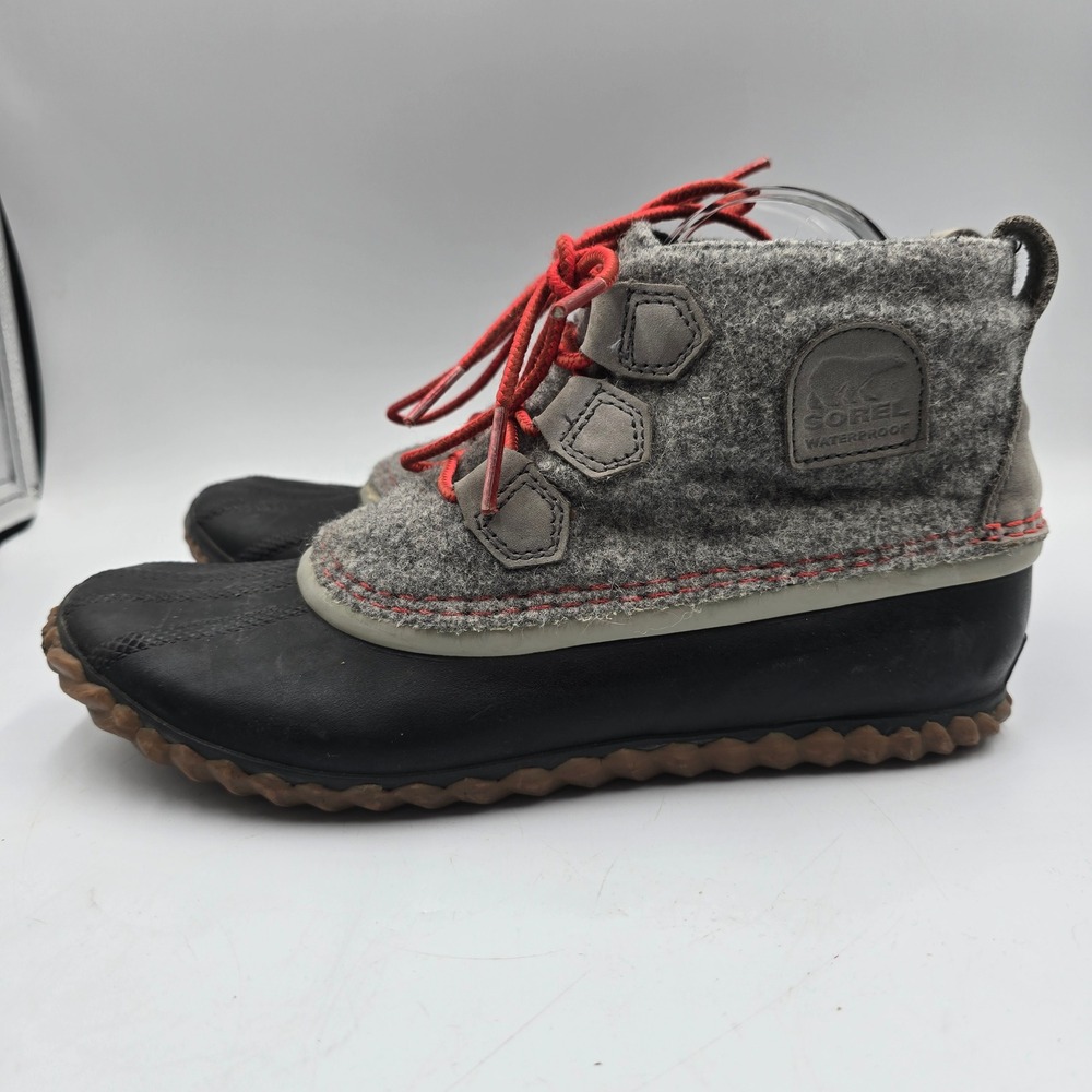 Sorel Out N About Boots Women's 9 Gray Waterproof Wool Blend Ankle Snow Mocking